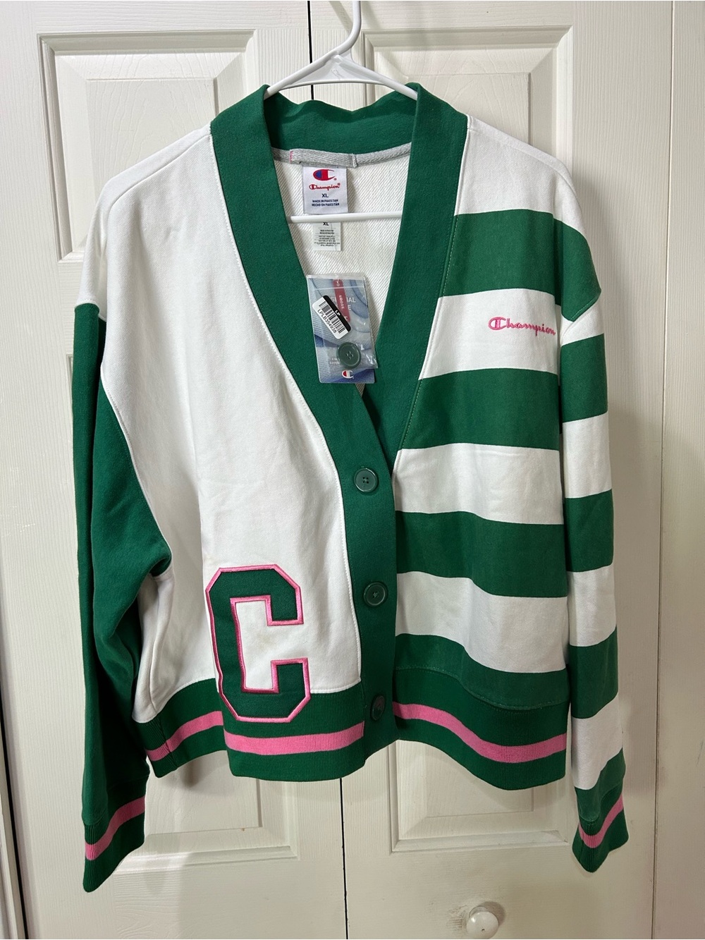 Champion collegiate, striped cardigan, Verdant green XL